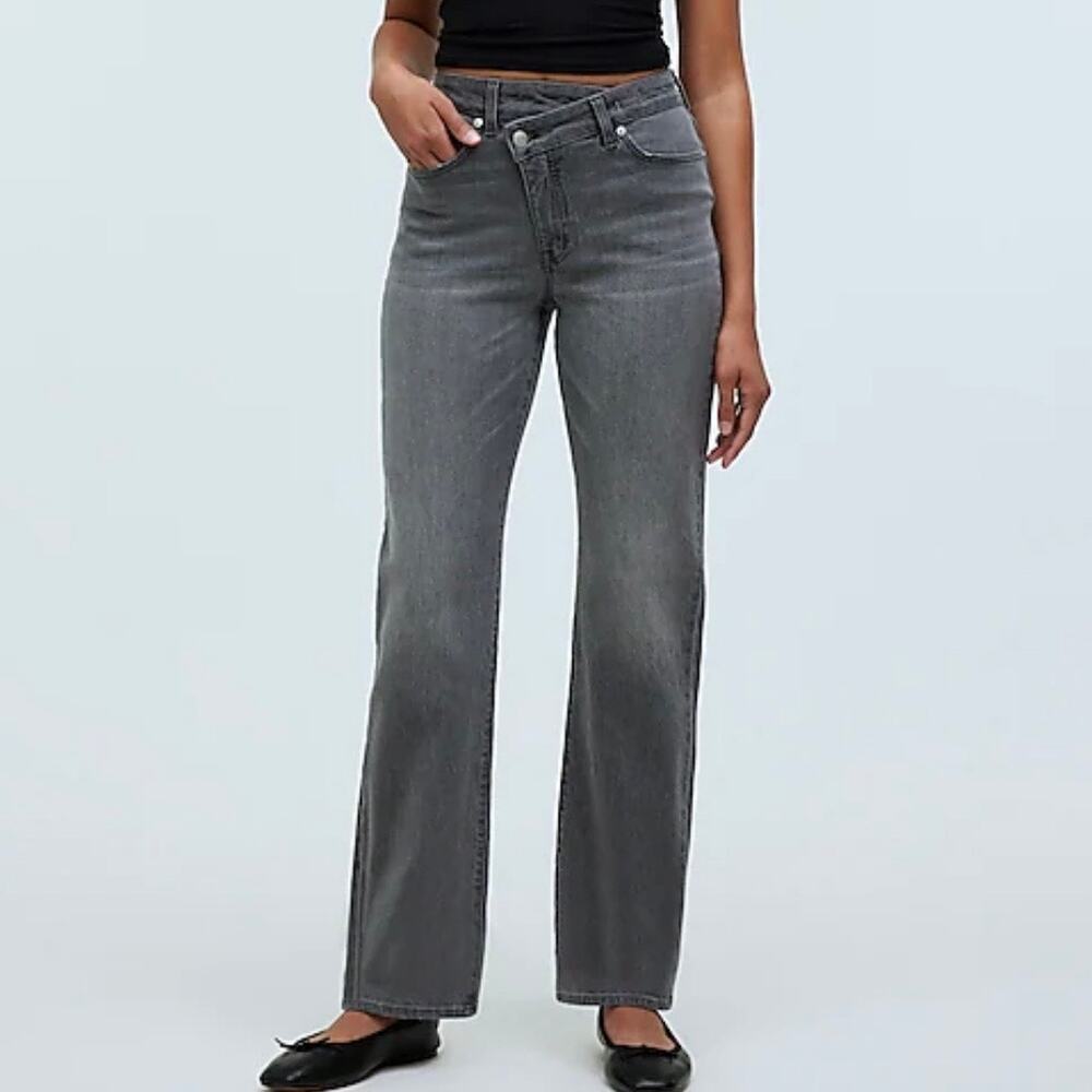 Madewell Jean Womens 25 Petite Gray Curvy 90s Straight Leg Cross Tab Closure